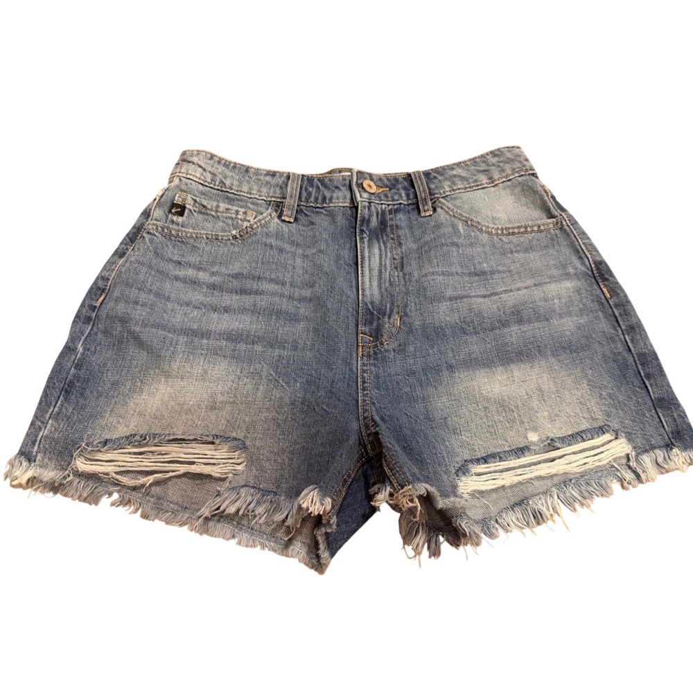 KanCan Distressed Denim Shorts Medium Wash Frayed Hem Size 9/28